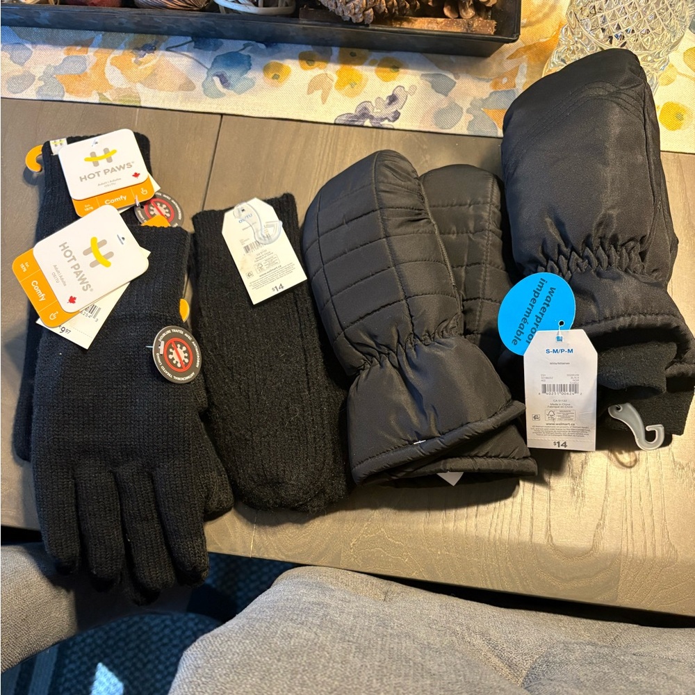 Black Winter Gloves and Mittens Set